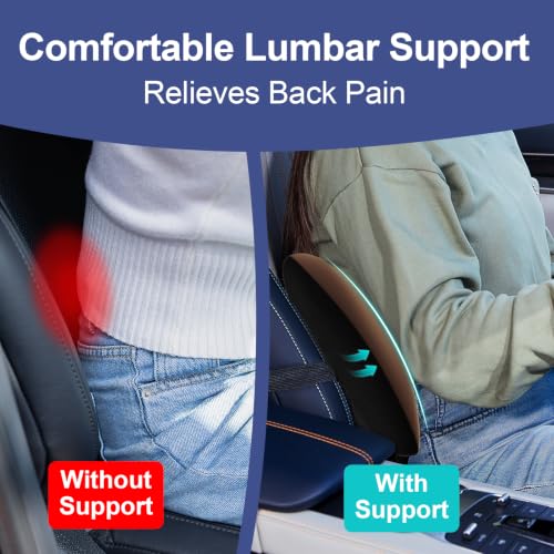Image of Cooling Lumbar Support Pillow for Car, Memory Foam Car Back Cushion | Cool-Touch Car Seat Back Pillow for Driving, Adjustable Strap, Cool-Touch Ergonomic Lower Back Support Pillow, Office Chairs