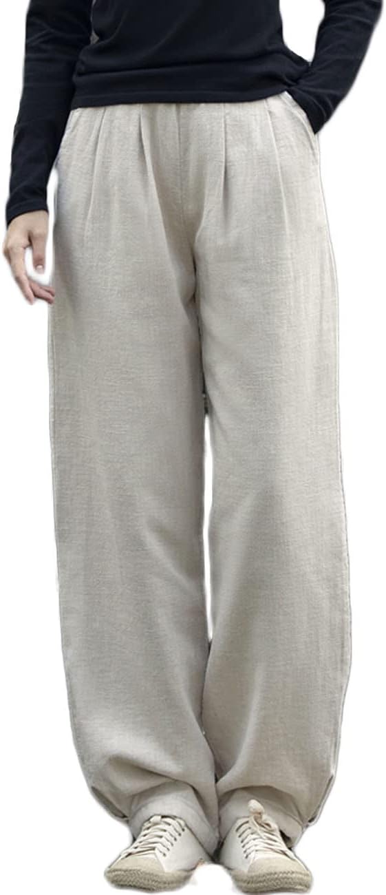 NFYM Women's Winter Snow Pants Cotton Linen Quilted Wide Leg Casual Thickened Lantern Loose Outdoor Pants