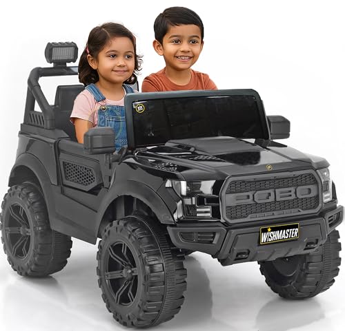 Image of Wishmaster 4X4 Battery Operated Ride-On Jeep for Kids | Dual Motor, LED Lights, Music System, Remote Control | Electric Jeep for Boys & Girls | 4 Motor Jeep (2-8 Years), Black