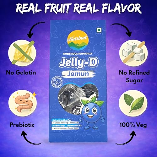 Image of Nutrinat Jelly D Jamun - Fruit Jelly Candy (Pack of 20) | No Gelatin, No Refined Sugar | Plant-Based Pectin Toffee | Healthy Fruity Snacks for All