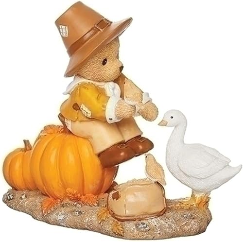Roman Figura de Acción de Gracias de oso de Efraín con ganso de 4.7 pulgadas