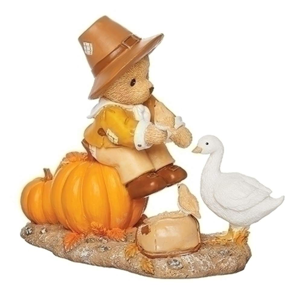 Roman 133483 Ephraim Bear with Goose Thanksgiving Figurine, 4 inch, Multicolor
