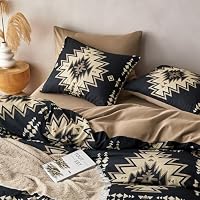 Wake In Cloud - Western Comforter Set, Boho Southwestern Rustic Farmhouse Style with Aztec Geometric Block Pattern, Soft Lightweight Bedding, 3 Pieces, Tan Black, Queen Size — image 6