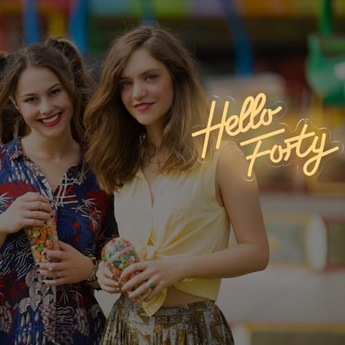 Image of Hello Forty Neon Sign 40th Birthday Decorations for Women Happy Birthday Neon Sign 40th Gifts Wall Decor Happy Birthday Light Up Sign