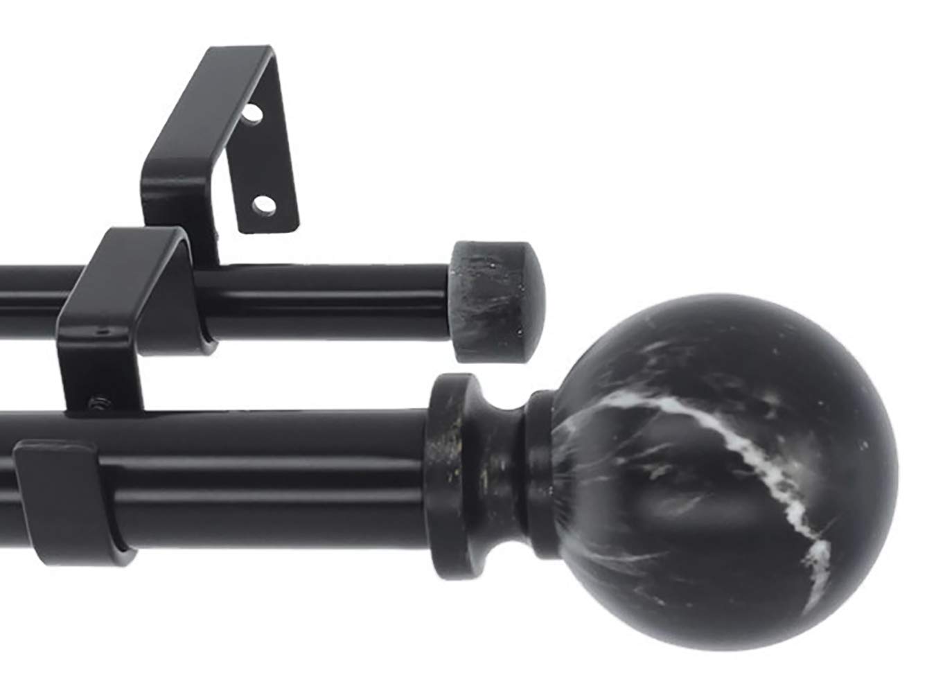 Meriville 1-Inch Diameter Double Window Treatment Curtain Rod, Black Marble Ball Finial, 84-inch to 120-inch Adjustable, Black