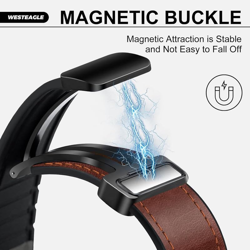 Image of Magnetic Leather Bands Compatible with Apple Watch 49mm 46mm 45mm 44mm 42mm | Genuine Leather with Magnetic Buckle for iWatch Ultra 2 Ultra SE Series 10 9 8 7 5 4 3