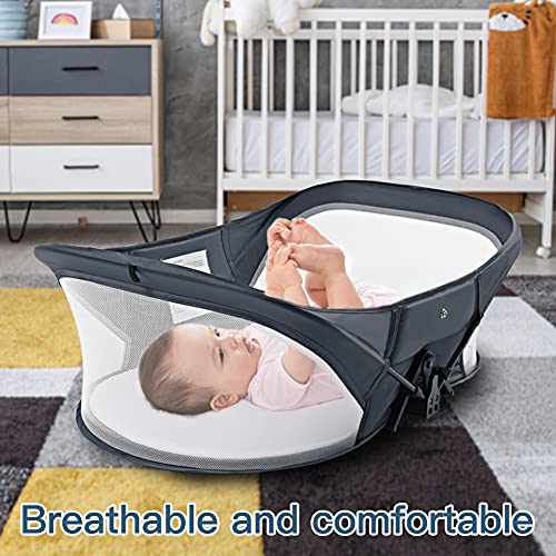 Nordmiex Fold N' Go Travel Bassinet-Folding Portable Bassinet,3 In 1 Travel Baby Crib Baby Bed Travel Bassinet Portable-Folding Bassinets With Mosquito Net,Easy To Fold And Lightweight,Dark Grey thumb #2