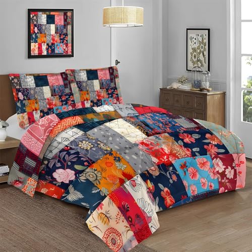 Couette réversible patchwork fleuri pour réchauffer vos nuits de mi-saison en duo - 5