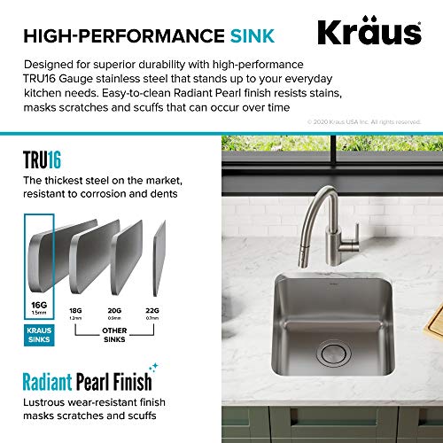 KRAUS Dex 17-inch Undermount 16 Gauge Stainless Steel Single Bowl Kitchen Sink, KA1US17B - image 4