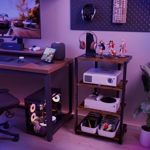 Aquzee AV Media Stand with Wheels, 4-Tier Game Console Shelf, Rolling Media Cart for Small Space, Stereo Racks and Stands, Ideal for Record Player, Game Console, DVD Player, and Projector, Wood - Image 3
