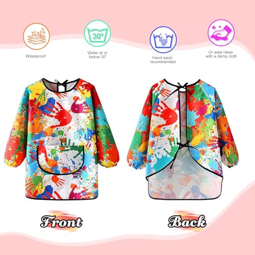 Malschürze Kinder, Malkittel Schule 1. Klasse, Malerkittel für 6-12 Jahre Mädchen Junge, Tuschkittel Wasserdicht Malkittel Bastelschürze mit Ärmeln und Big Taschen für Schule Kunst Malerei Kochen