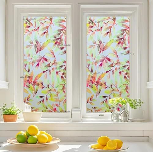 Image of WALLMATE Window Privacy Film Frosted Vinyl Glass Covering, UV Blocking, Non-Adhesive, No-Glue, for Bathroom Living Room Office,(12x48 Inch, Rowan Frosted)