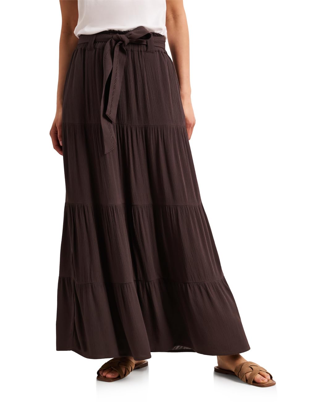 Street One Maxi-Rock mit Volants und Gürteldetail Espresso Brown 42