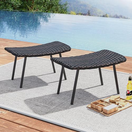 Tangkula 11805BN-NP Set Of 2 Patio Ottomans, Multipurpose Rattan Ottomans W/Padded Quick Dry Foam & Heavy-Duty Metal Legs, Outdoor Wicker Footrest Extra Seating thumb #1