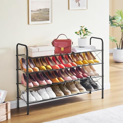 Image of Hoctieon 4 Tier Mesh Style Shoe Rack, Entryway Shoe Shelf, Shoe Storage Organizer, Shoe Rack for Closet, Space Save for Bathroom, Garage, Hallway, Bedroom, Living Room, Black