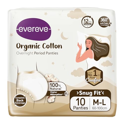 Image of Evereve Organic Cotton Period Panty for Girls & Women, (M-L), 10 Pcs, 360 Degree Overnight Coverage, 100% Natural Comfort, High Absorbency for Heavy Flow, Maternity Postpartum Disposable Panty