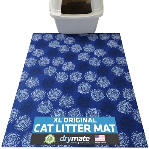 Image of Drymate Cat Litter Box Mat, Litter Trapping Mat, Waterproof, Urine-Proof, Absorbent, Machine Washable, Soft on Paws, Contains Mess, Protects Floors, Kitten Supplies, Dark Blue, 29x36 XL