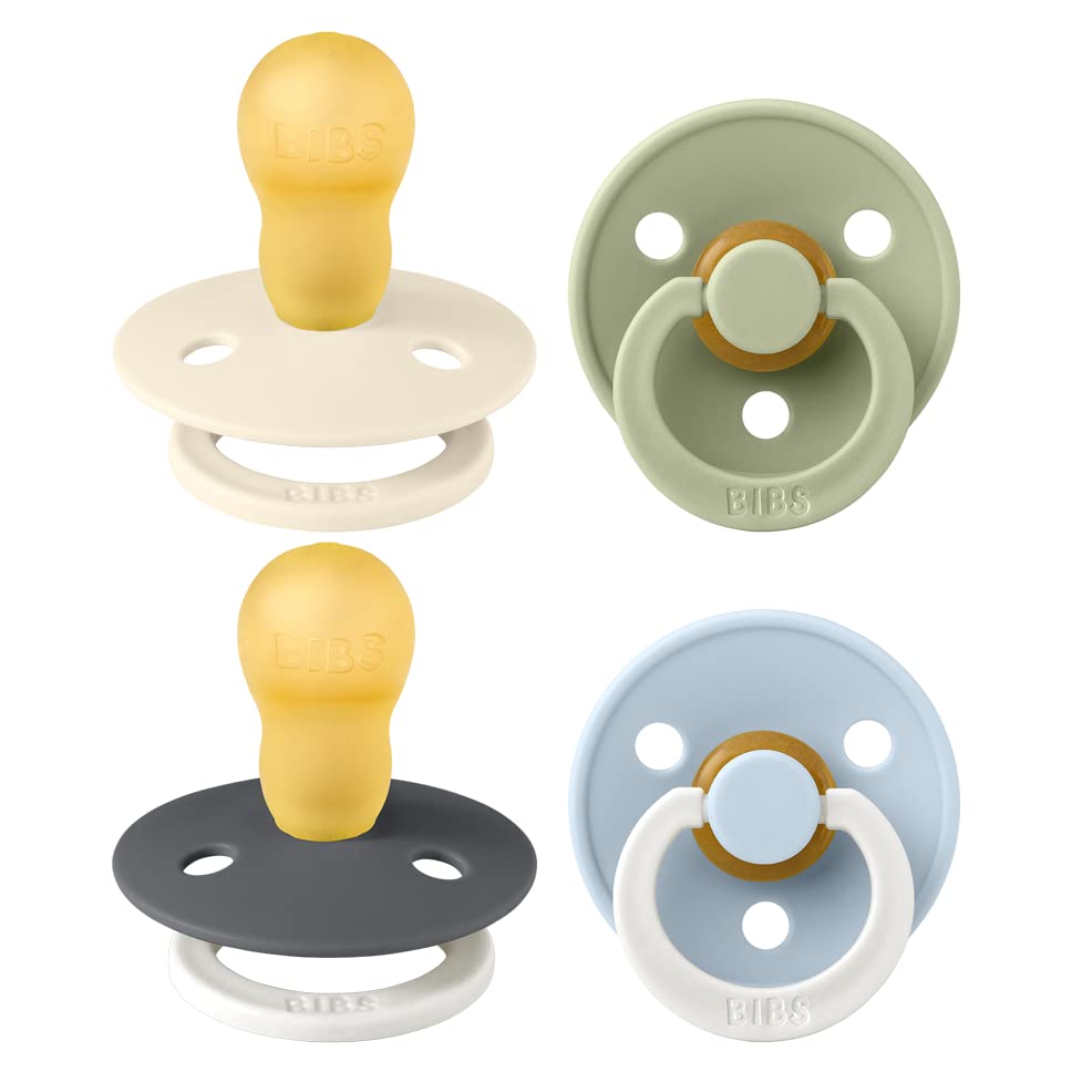 Image of BIBS Colour Soother 4-Pack | BPA Free Dummy Pacifier | Round Nipple | Natural Rubber Latex | Made in Denmark | Size 18-36 Months | Deep Space Mix