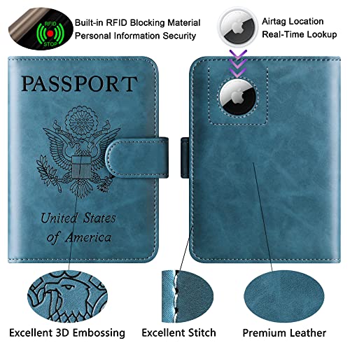 Image of Airtag Passport Holder Cover Wallet Travel Essentials Leather Rfid Blocking Case Vacation Luggage Must Haves Travel Accessories for Men Women (117#Blue) | Travel Wallet, Leather, Passport Case, Travel Accessories, Vacation Luggage Must Haves, for Men Women