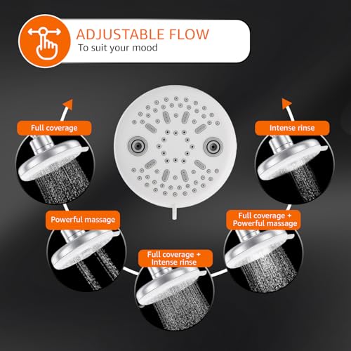 Image of Amazon Basics Shower Head for Bathroom | Round Multifunction 5-Spray Overhead Shower | Wall Mount Bathroom Shower with Pause Function, Chrome Finish, 4.5 Inches