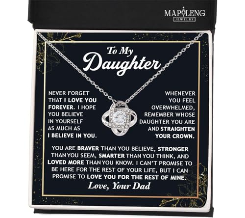 Daughter Gift From Dad, To My Daughter Love Knot Necklace From Dad With Heartfelt Message, Jewelry Gifts From Daddy, Valentines Day, Graduation, Birthday, Christmas Gift From Daddy2