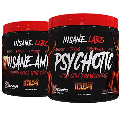 Insane Labz Hellboy Bundle, Psychotic Hellboy Pre Workout and Insane Amino BCAA, Increase Muscle Mass, Strength, Focus and Recovery Time, Fruit Punch