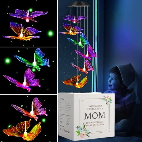Mosteck Purple Butterfly Gifts for Women, Solar Wind Chimes with Color-Changing Lights and Waterproof, Best Gifts for Mom Grandma Women Wife Aunt Neighbor