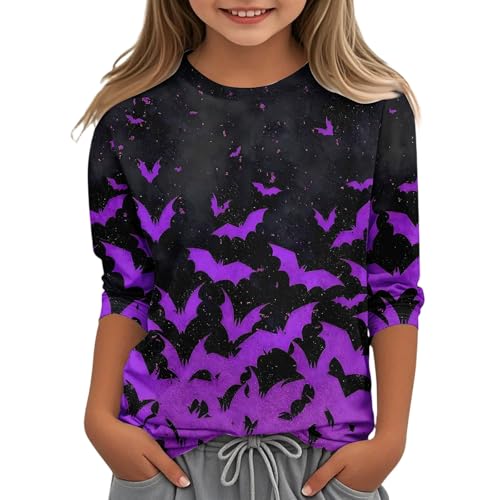 Girls Halloween Shirt Long Sleeve Pumpkin Print Top for Kids Cute Holiday Fall Outfit Comfortable Tee4