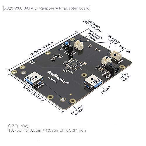 Geekworm Raspberry Pi 3 B+/3B SATA HDD/SSD Storage Expansion Board, X820 V3.0 USB 3.0 Mobile Hard Disk Module for 2.5 Inch SATA HDD/SSD/Raspberry Pi 3 Model B+ (B Plus)/3 B/ROCK64/Tinker Board - Thumbnail 3