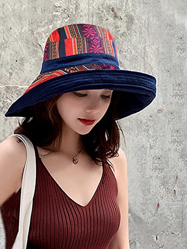 Image of HH HOFNEN Women Sun Hats Wide Brim Summer Beach Hat Chin Strap UV Protection Bucket Hat for Travel