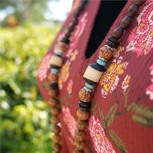 Bohemian Beaded Necklace for Women Long Boho Pendant Wood Mala Beads Wooden Strand Tassel Stone Bohemian Necklaces for Women Jewelry3