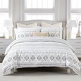 Boho Duvet Cover Queen Size - 100% Cotton 400TC Summer Lightweight Aztec White Queen Duvet Cover Set