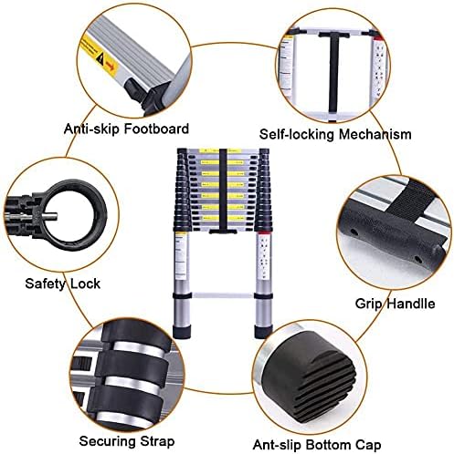 Lightweight Adjustable Extension Ladder - Non-Slip Design with Spring Lock - Perfect for Home, Office & Outdoor Use - Safe & Portable Tool for Easy Access