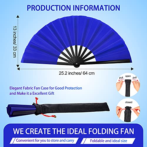 4 Pieces Large Folding Fan Silk Hand Fan Chinese Japanese Kung Fu Tai Chi Handheld Fan Folding Dancing Prop Craft Fan For Men Women Festival Wedding Party (Royal Blue, Rose Red, Green, Red) #TOP2