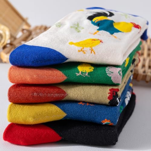 5 Pairs Novelty Animal Food Plant Pattern Cotton Crew Socks for Women3