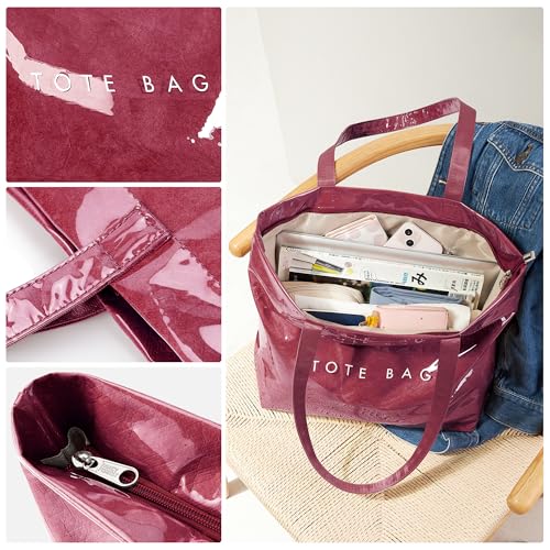 Image of KALIDI PVC Zipper Tote Bag, Jelly Kraft Paper Beach Bag Large Hobo Carry All Travel Shopping Handbag Plastic Shoulder Bag