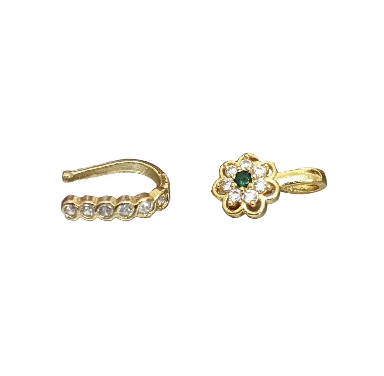 Paridhi Gold plated Ad Clip on Press type with Red/green stone without Piercing nosepin/Nosering/nosestud for Women & Girls combo of 2 nosepins (ziczac-greenFlower) (B0C82T235S) Amazon Price History, Amazon Price Tracker