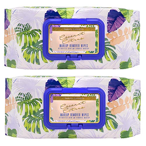 Beauty Concepts Coconut and Tangerine Face Wipes & Makeup Remover Wipes - 2 Pack (60 Count Each) of Gentle Facial Cleansing Wipes, Lightly Scented â€“ Flip Top Pack