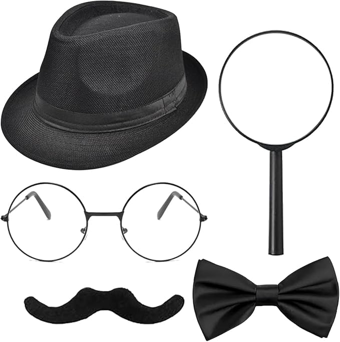 Dazzroi 5 Pcs Black Detective Costume Accessories Set
