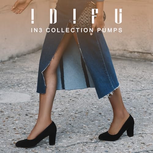 IDIFU Women's Sherry Dress Low Block Chunky Heels Pumps Closed Round Toe Shoes for Wedding Office Evening2