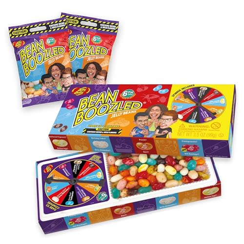 Jelly Belly Beans Boozled Glücksrad & Nachfüllset der 6. Generation, 100g + 2x54g Bags - eklige Geschmacksduelle wie Tutti-Frutti/Stinkende Socken, ideal für Partys & Spieleabende