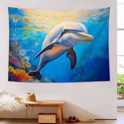 Tapiz de pared moderno de coral y delfín para decorar habitaciones amplias