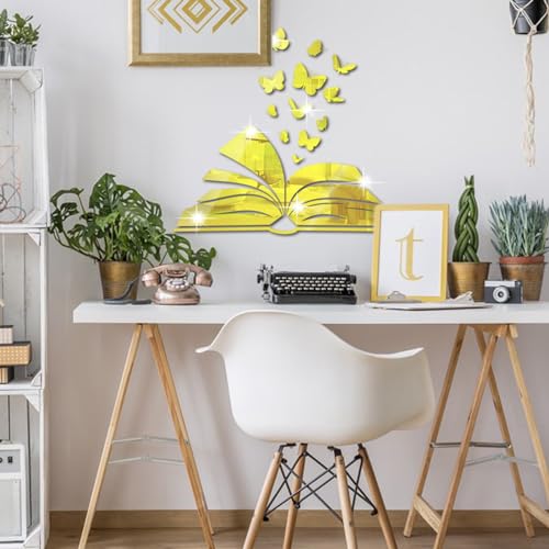 Desuibao Reading Corner Decor Acrylic Mirror Stickers, Peel and Stick Book Lover Butterfly Wall Stickers - Image 3