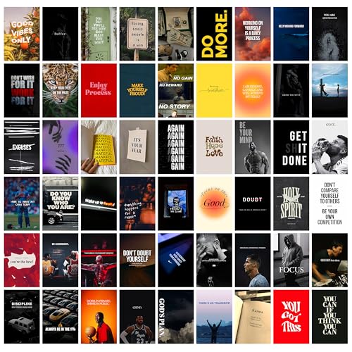 Image of MODERN GALLERY MART Pack of 54 Motivational Wall Collage Kit Posters - 4 x 6 Inches Posters for Wall Decoration - Wall Art For Bedroom, Office, Living room, Dorm room - Glue Dots Included