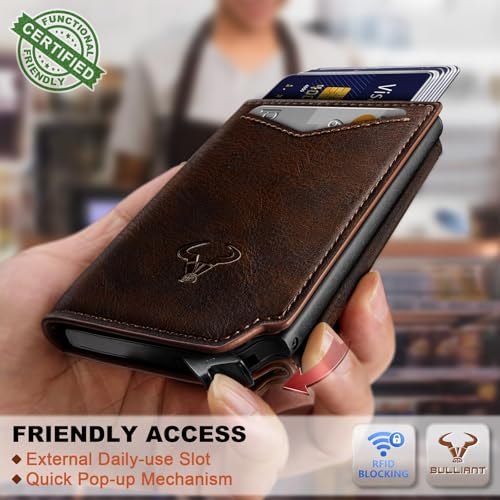 Image of BULLIANT Men Wallet Leather Wallet Card Holders Money Clip for Men 10Cards-Magnetic Flip on Metal Case