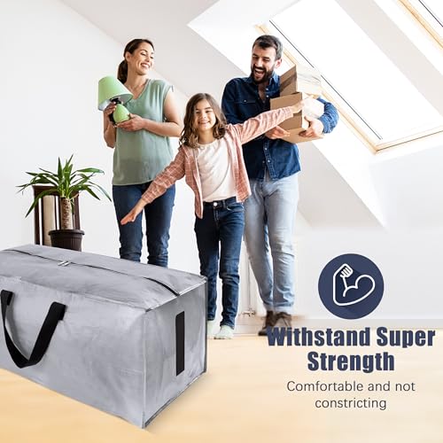 Image of HOMESURE 4 Pack Large Strong Bags with Zippers & Carrying Handles - Water-Resistant - Heavy Duty Storage Tote for Space Saving Storage, Fold Flat, Alternative to Moving Box (Silver)