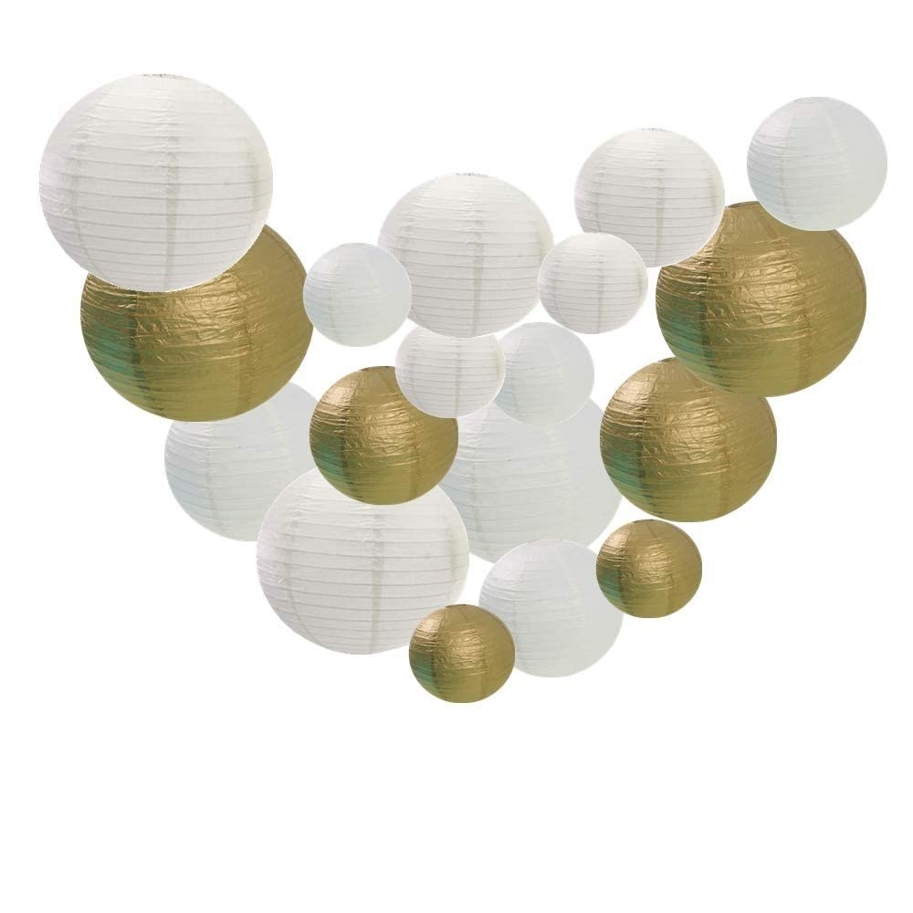 Papierlaternen 18 Packungen 4 "-12" White Beige Goldpapier Laterne Ball Lampion Hochzeit Boule Papier Mariage Geburtstag Party Decor