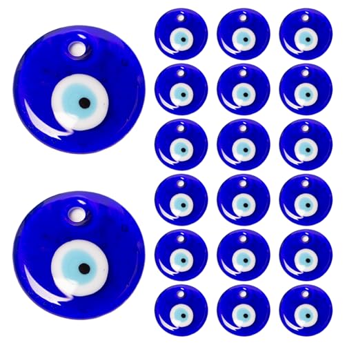 Pilikoll 20 Pièces 3cm Nazar Boncuk Boncugu Verre Mauvais Œil Bleu Plat Evil Eye Perle Nazar Boncuk Perles Nazar Boncuk Yeux Turcs en Verre Œil...