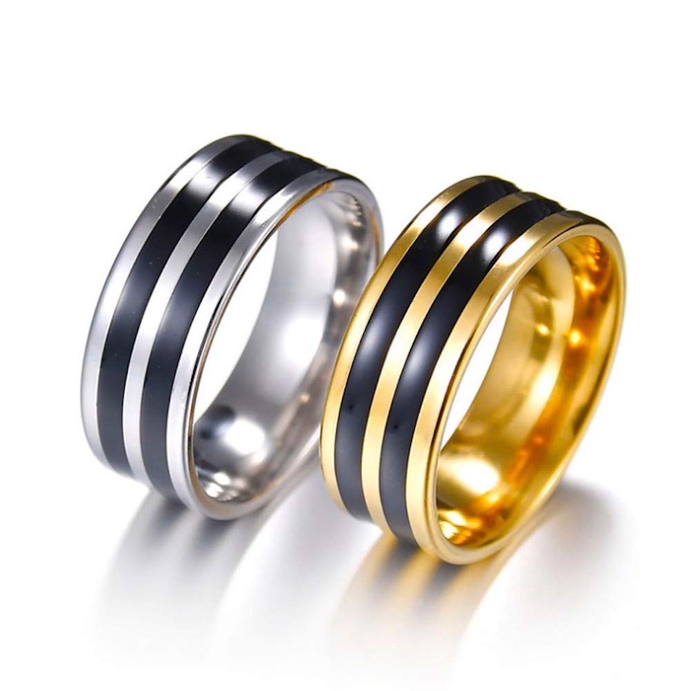 Fsmall Titanium Stainless Steel Double Groove Rings for Men & Women Brushed Matte High Polished Beveled Edge Wedding Engagement Bands (Silver-Black, 11)