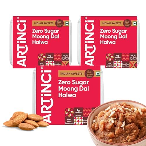 Image of Artinci Sugar-Free Moong Dal Halwa (Pack of 3 x 200g) | Keto & Diabetic Friendly | High Protein, Low Carb Indian Sweet | Made with Desi Ghee | No Added Sugar & Preservatives